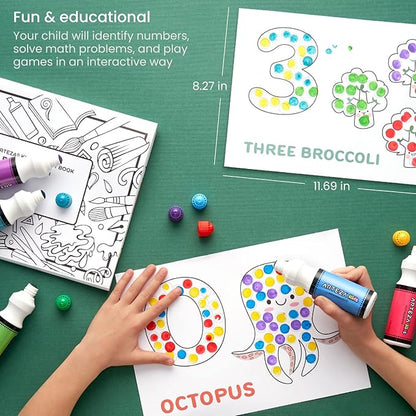 Arteza Kids Dot Markers and Activity Book, 6 Nontoxic Bingo Daubers, 50-Page Book