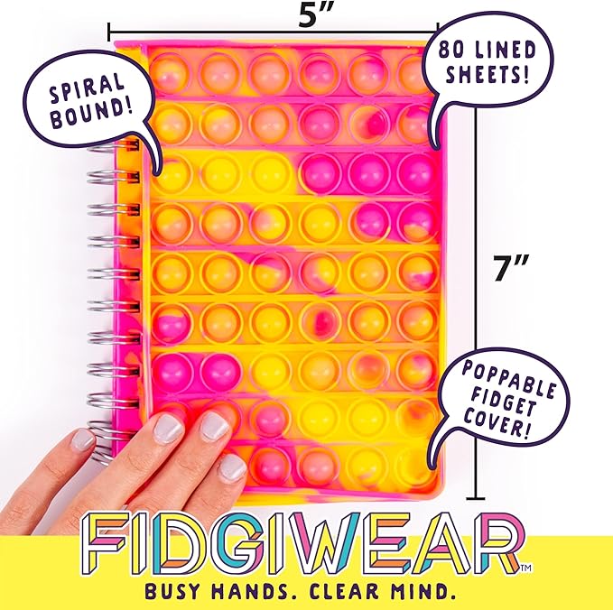 Just My Style Fidgiwear Pink Push & Pop Journal by Horizon Group USA, Poppable Fidget Toy Spiral-Bound Journal, Includes Never-Ending Poppable Fidget Toy Cover & 80 Pages, Pop Fidget Sensory Notebook