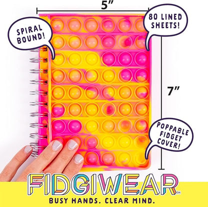 Just My Style Fidgiwear Pink Push & Pop Journal by Horizon Group USA, Poppable Fidget Toy Spiral-Bound Journal, Includes Never-Ending Poppable Fidget Toy Cover & 80 Pages, Pop Fidget Sensory Notebook