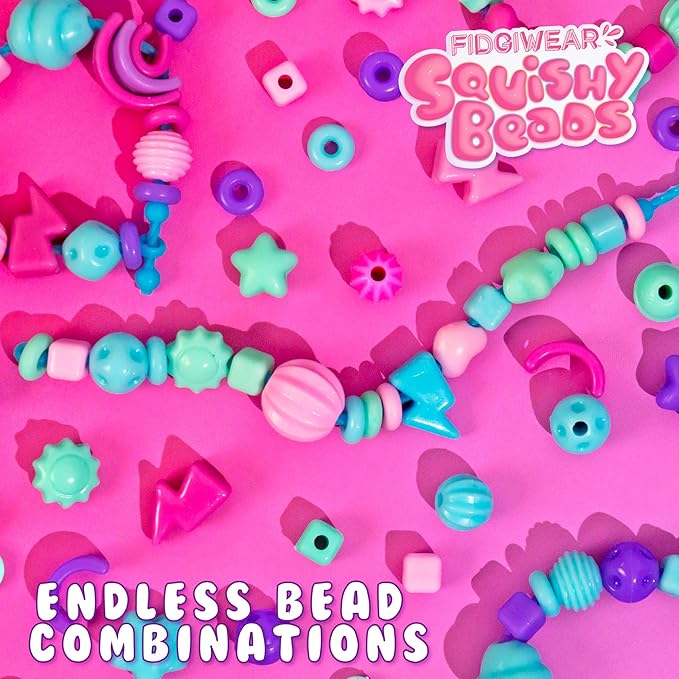 Fidgiwear Squishy Beads – Dreamy Blue Theme, Create Fashionable Fidget Jewelry with Scented Squishy Beads for Jewelry Making, Toddler Sensory Bracelet Making Kit for Ages 3+