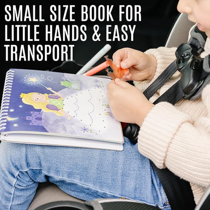 Kids Small Size Travel Educational Activity Book with Washable Markers (7"x7") - Car and Airplane Activities, Learning Toys for Toddlers - Search and Find, Reusable Stickers for Ages 4, 5, 6 (Space)