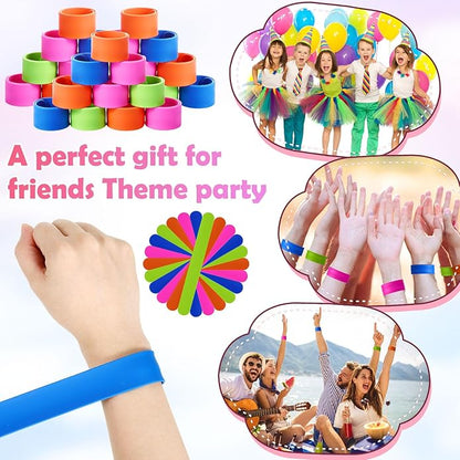 60 Pcs Silicone Slap Bracelets Bulk for Party Favors Rainbow Colored Snap Bracelets Wristbands for Adults Wedding Birthday School Classroom Holiday Party Supplies
