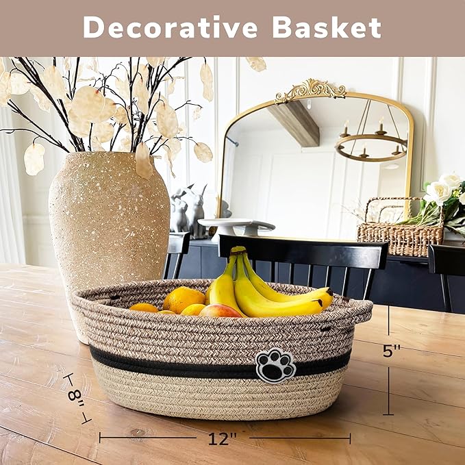 Dog Toy Basket Small Baskets for Gifts, Woven Baby Storage Basket for Towels, Toys, Storage Organizer Bins for Living Room, 12 x 8 x 5 inches