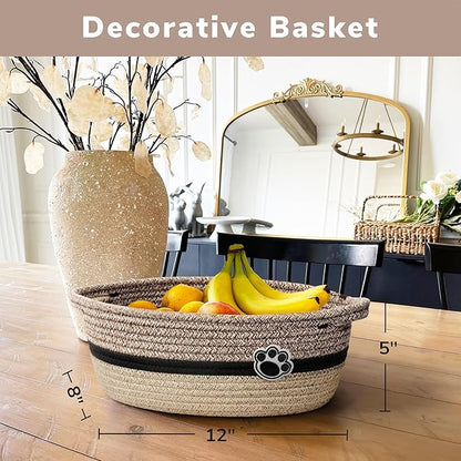 Dog Toy Basket Small Baskets for Gifts, Woven Baby Storage Basket for Towels, Toys, Storage Organizer Bins for Living Room, 12 x 8 x 5 inches