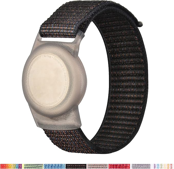 For AirTag Bracelet for Kids, Protective Cover for Apple Air Tag with Nylon Wristband, Anti Lost GPS Trackers Case Cover Elastic Watch Band for Toddlers Girls Boys Elders (Black)