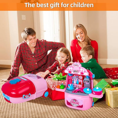 Awsoo Girl Toys Kitchen Playset for Toddlers 3, Portable and Multi-Functional Kitchen Playset with Toys Food, for Kids 3,4, 5, 6 Birthday Gift for Girls