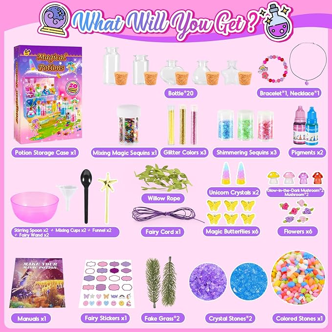 Potions Craft Kit for Kids - Magic Mix Kit 20 Bottles, Halloween Party Decorations,Gift for Christma, Birthday, Creative Art Craft Kit for Girls Boys 6 7 8 9 10 Year Old