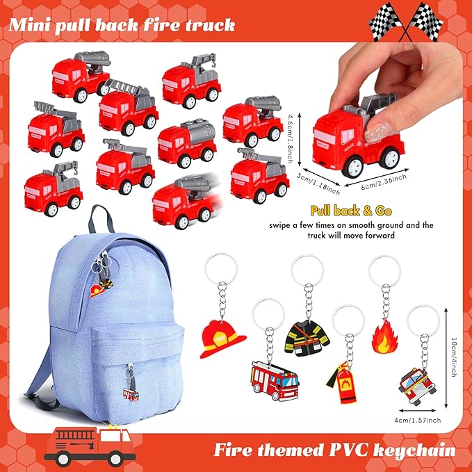 HyDren 171 Pcs Firefighter Party Favors Included Gift Cup Straw Keychain Slap Bracelet Mini Truck Sticker Stamper Card Tattoo Sticker Shovel Sticker Tag Cable Tie For Birthday Gift Prize