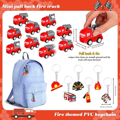 HyDren 211 Pcs Firefighter Party Favors Included Gift Cup Straw Keychain Slap Bracelet Mini Truck Sticker Stamper Card Tattoo Sticker Shovel Sticker Tag Cable Tie For Birthday Gift Prize