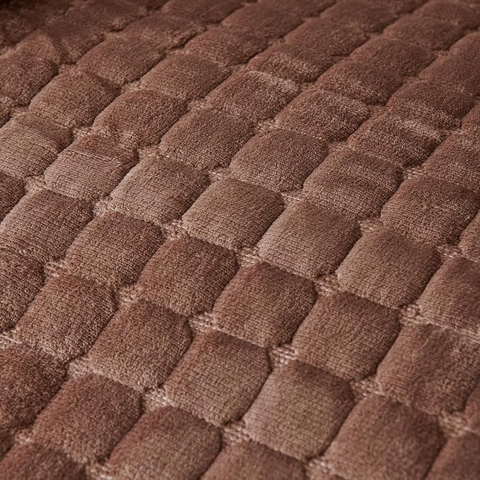 Quilted Recliner Chair Covers, Plush Non Slip Chair Slipcover Soft Washable Couch Cover Furniture Protector with Elastic Straps and Pocket for Kids, Dogs, Pets (Curry, 1 Seater)