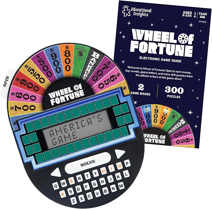 Educational Insights Wheel of Fortune Game - Handheld Electronic Game, Puzzle Games for Kids and Adults, Wheel of Fortune Gifts for Ages 8+, Easter Basket Stuffers