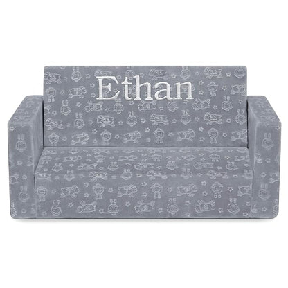 Serta Perfect Sleeper Personalized Extra Wide Convertible Sofa to Lounger, Comfy 2-in-1 Flip Open Couch/Sleeper for Kids, Grey