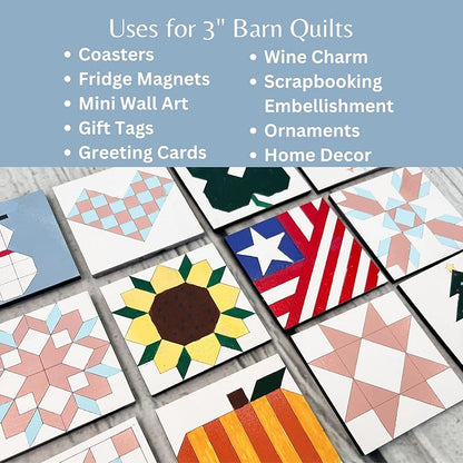 Set of 4 Unfinished Barn Quilt Square Wooden Sign, Spring Country Decor Canvas Quilts Blocks (3 inches, Kite)