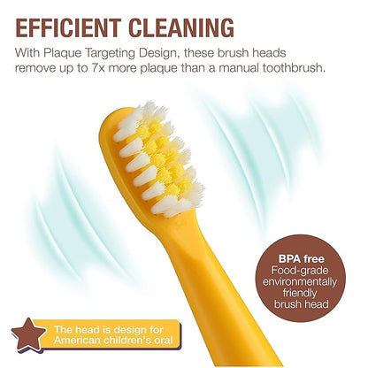 Vekkia Bear Kids Electric Toothbrush Replacement Heads - 7X More Plaque Removal, End-Rounded 3D Curved Soft Bristles, Comfortable & Efficient Clean Teeth, Perfect for Kid Small Mouth, Yelow (4 Pack)