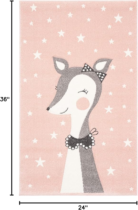 SAFAVIEH Carousel Kids Collection Accent Rug - 2' x 3', Pink & Ivory, Doe Design, Non-Shedding & Easy Care, Ideal for High Traffic Areas for Boys & Girls in Playroom, Nursery, Bedroom (CRK191P)