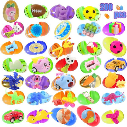 200 Pcs Prefilled Easter Eggs with Toys Inside,Easter Basket Stuffers Gifts in Surprise Eggs,Easter Toys Bulk,Easter Egg Hunt,Prizes Classroom Events,Easter Gifts Bulk,Eggs Fillers,Easte Party Favors