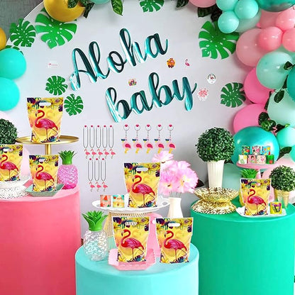110 PCS Flamingo Party Favors Pink Flamingo Goodie Bags with Keychains, Stickers, Slap Bracelets, and Bags for Flamingo Themed Birthday Party Hawaiian Aloha Party