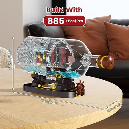 Mould King Ship in a Bottle Building Blocks Sets, 10085 Revenge Pirate Boat Model Kits Toys, Collectible Display Pirate Ship in a Bottle Kit, STEM Project for Adults and Kids Aged 8+ (885 Pieces)
