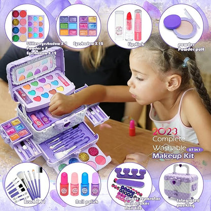Kids Makeup Kit Girls Toys - Toys for Girls Real Washable Makeup Girls Princess Gift Play Make Up Toy Makeup Vanities for Girls Age 4-12 Year Old Children Gift Birthday