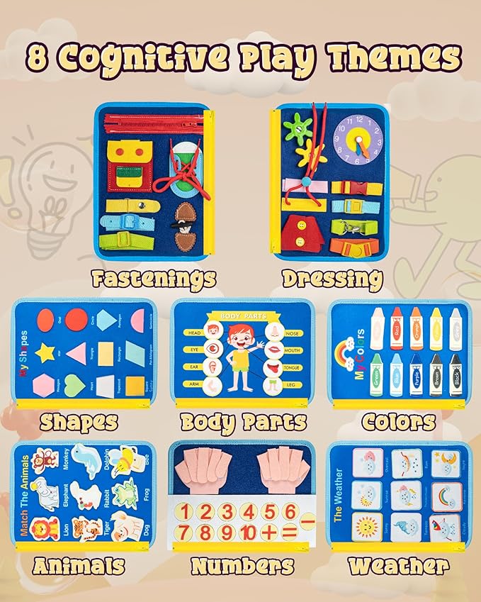 Busy Board for 1 Year Old, Busy Book for Toddlers 1-3, Montessori Toys for 1 Year Old, Educational Sensory Activities Learning Toy Fine Motor Skills, Travel Toy for Airplane or Car, Boy Birthday Gifts