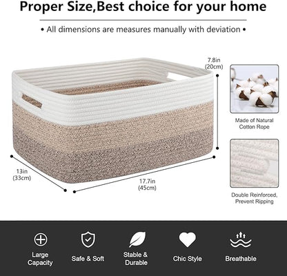 OIASKET Large Storage Basket for Organizing, Woven Rope Basket for Shelves, Closet Organizer Bins for Clothes, Blanket, Toys, Baby Nursery Storage, 17.7" x 13" x 7.87", 3 Packs Gradient Yellow