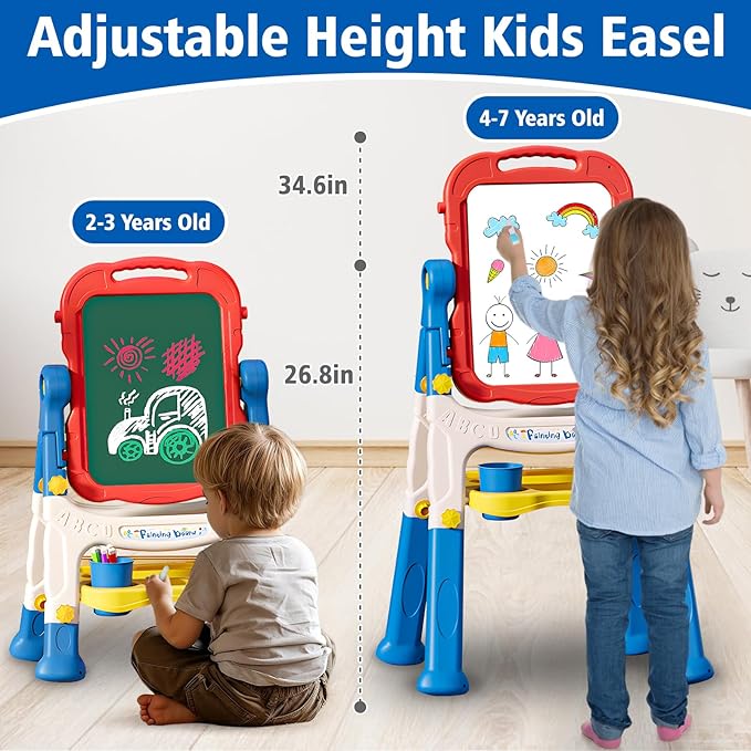 Kids Easel for Toddlers Age 2-4 Art Magnetic White Board & Chalkboard Double Side Adjustable Stand Drawing Writing Learning Educational Toy for 2 3 4 Year Boys Girl Birthday Gifts