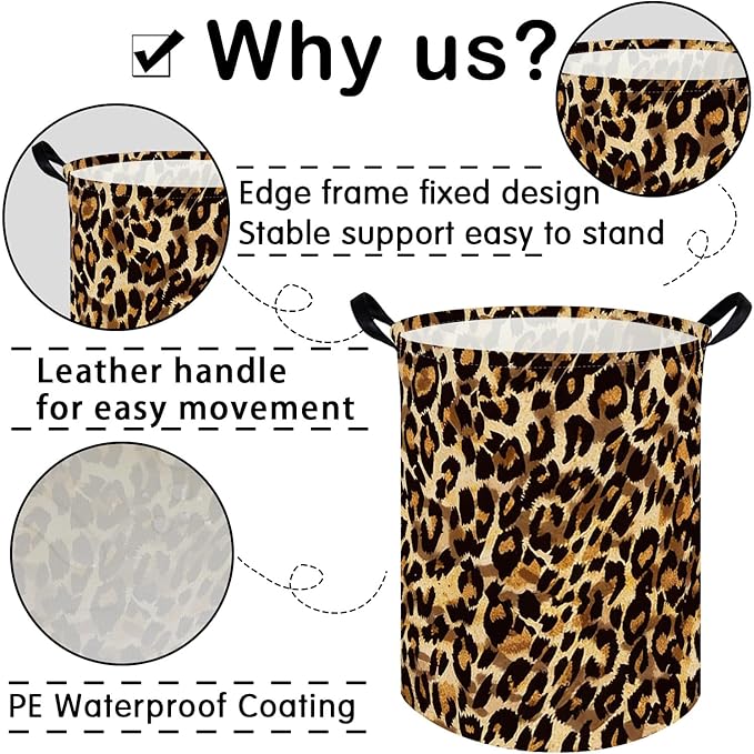 Kids Laundry Basket,Leopard pattern hamper,Nursery Hampers,Waterproof folding Storage Bin with handle,Clothes Organizer Baskets,kid Room Decor(Leopard pattern)