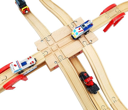 Wooden Train Tracks Accessories Wood Train Tunnel for Railroad Tracks, 2-Level Overpass fits for All Railway Tracks System