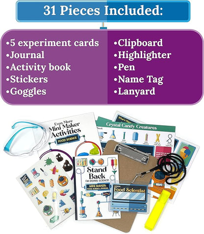 Carson Dellosa Grades 2-5 Mini Maker Science Kits: Food Science, Journal, Activity Book, Experiment Cards, Stickers, Goggles, Name Tag for STEM Activities, Classroom or Homeschool Curriculum (31 pc)