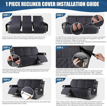 TAOCOCO 100% Waterproof Recliner Covers, Recliner Sofa Covers with Leg Straps, Reversible Recliner Couch Cover for Reclining Chair, Washable Couch Protector for Pets Kids(3 Seater, Charcoal Gray)