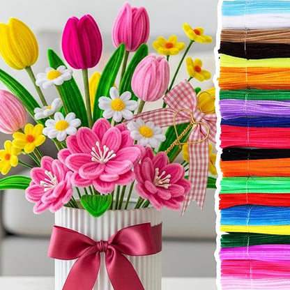 Caydo 1000 Pieces Pipe Cleaners Bulk for Easter Decorations, Multicolor Craft Chenille Stems for Flowers, Kids Creative Art and Crafts Projects Making(6 mm x 12 inch)
