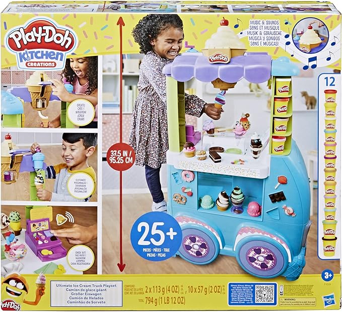 Play-Doh Kitchen Creations Ultimate Ice Cream Truck Toy Playset, Food Truck Toys for Kids, 27 Accessories, 12 Cans, Preschool Toys for 3 Year Old Girls & Boys and Up, Non-Toxic