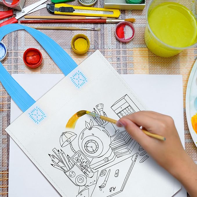 Kacctyen 45 Pcs Back to School Coloring Goodie Bags Reusable Back to School Art Party Favor Paint Bags for Kids Farmhouse Theme Barnyard Birthday Bags Color Your Own Bag Graffiti Goodie Bags, 9 Styles