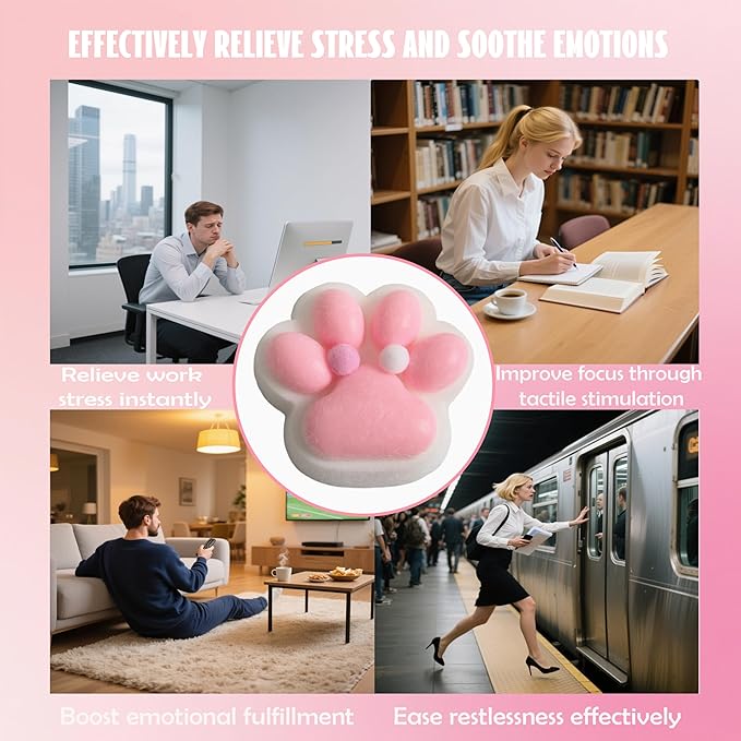 Large Cat Paw Taba Squishy Squeeze Toys 5-inch Furry Pink Cute Fufu Squishy Sensory Stress Relief Fidget Toys for Party Favors Sensory Anxiety Toys for Adults (Plush Pink)
