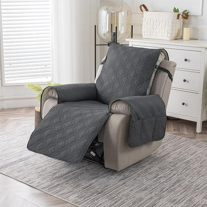 Easehomey 100% Waterproof Recliner Chair Covers, Non Slip Oversized Reclining Cover, Cover Furniture Protector Washable Chair Cover with Pocket,Elastic Straps for Kids,Pets,Dogs(Dark Gray,28")