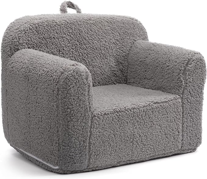 ALIMORDEN Kids Ultra-Soft Snuggle Foam Filled Chair, Toddler Cuddly Sherpa Reading Couch for Boys and Girls, Grey