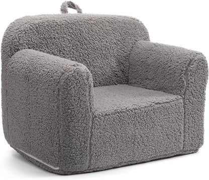 ALIMORDEN Kids Ultra-Soft Snuggle Foam Filled Chair, Toddler Cuddly Sherpa Reading Couch for Boys and Girls, Grey