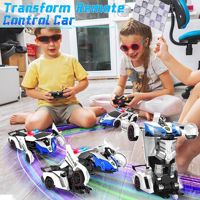 Dolanus Remote Control Car - Transform Police RC Cars, Robot Toys for Ages 5-7, Kids Toys, 4 Year Old Boy Toys, Birthday Gifts for Boys Kids Toddlers, Toys for 3 4 5 6 7 8 10 12 Years Old Boy- Blue