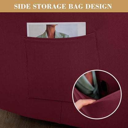 Jin Le 4 Pieces Recliner Cover Stretch Recliner Chair Cover 1 Seater Recliner Couch Covers Sofa Covers Stretch Soft Furniture Protector with Elastic Bottom and Ties for Kids Pet(Recliner, Burgundy)