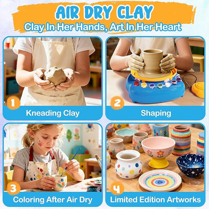 Arts and Crafts for Kids Ages 8-12, Pottery Wheel for Kids, Complete DIY Clay Wheel Pottery Kit for Beginners, Kid Crafts Toys Gifts for Girl Boys Ages 6 7 8 9 10 11 12 13 Year Old Christmas Birthday