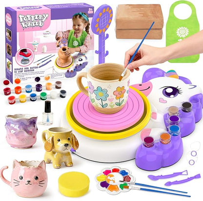 Pottery Wheel for Kids, Arts and Crafts for Kids Ages 8-12, Complete Pottery Painting Craft Kit with Clay, Art Supplies for Kids Toys Girls Birthday Christmas Gift for 6 7 8 9 10 11 12+, Purple