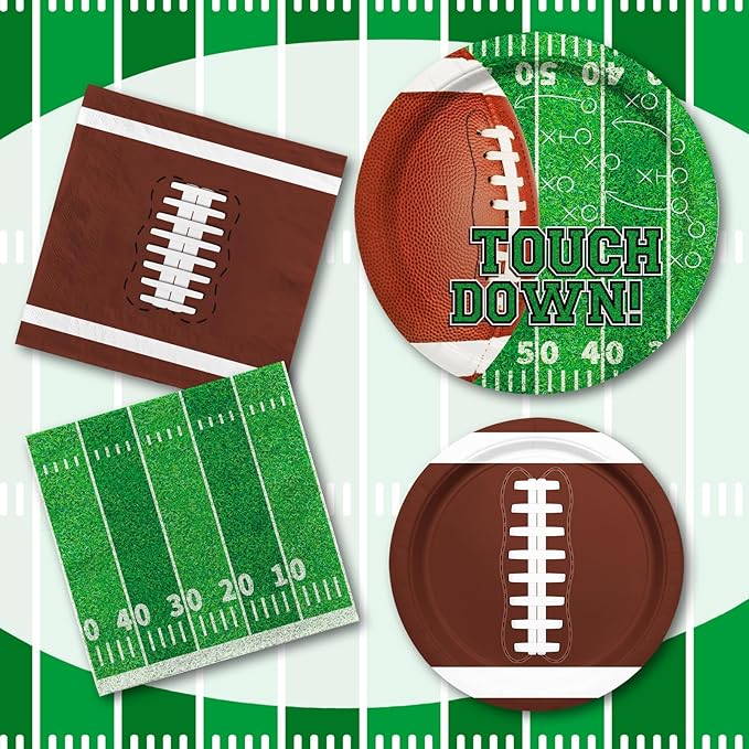 Football Party Supplies Kit Serve 50,Includes Touchdown Dinner Plates, Dessert Plates and Napkins for Football Birthday Party Football Game Day Tailgate Party Decorations