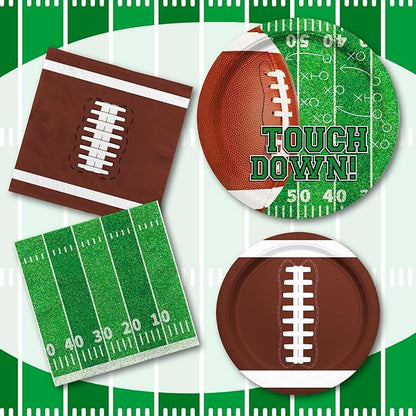 Football Party Supplies Kit Serve 50,Includes Touchdown Dinner Plates, Dessert Plates and Napkins for Football Birthday Party Football Game Day Tailgate Party Decorations