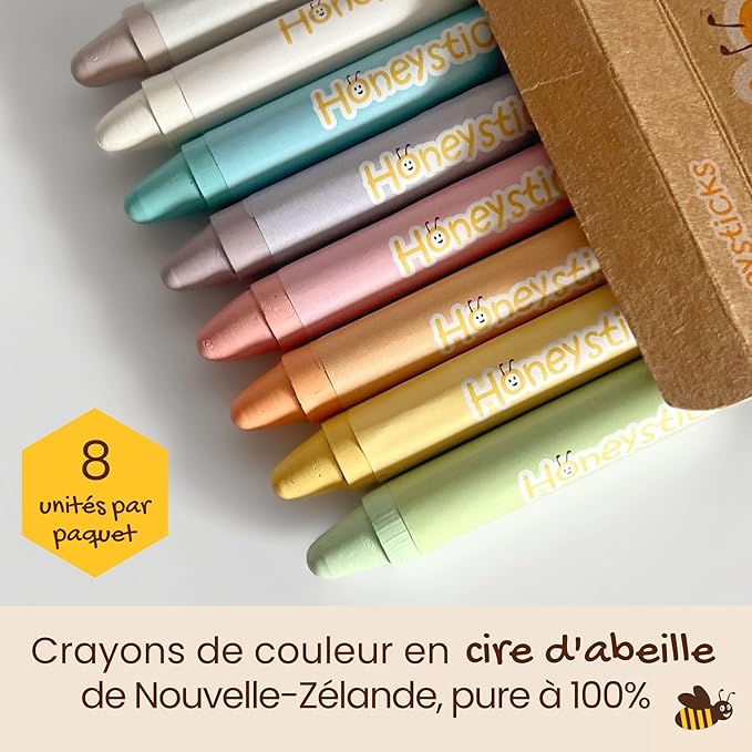 Honeysticks Jumbo Crayons (8 Pack) - Pastel Colors - Non Toxic Crayons for Kids - 100% Pure Beeswax, Food Grade Colors - Large Crayons, Easy to Hold and Use - Sustainably Made in New Zealand