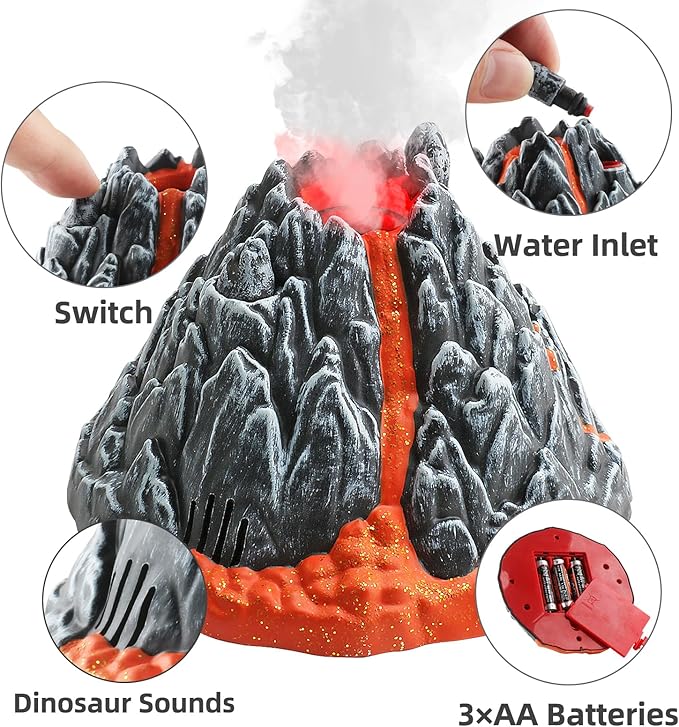 DINOBROS Volcano Toy for Kids 3-5, Mist-spouting Volcano Model with Dinosaur Sounds, Simulated Volcano Gifts for Boys and Girls