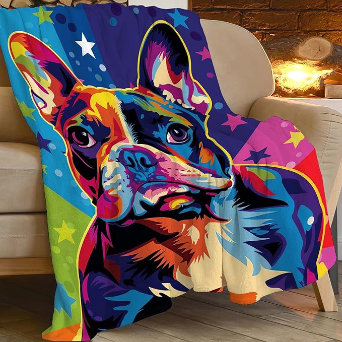 Bulldog Throw Blanket Cute Colorful Bulldog Pet Gifts for Dog Lovers Kids Girls Boys Adults Women Men Soft Cozy Warm Plush Fluffy Fuzzy Fleece Blanket Birthday Festival Decor 40''X50''