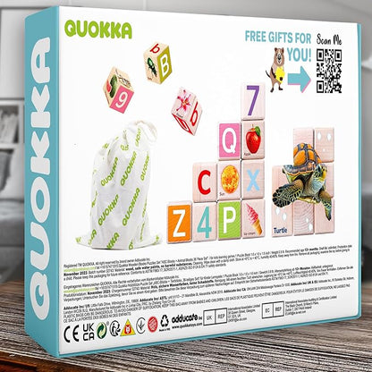 QUOKKA Montessori Wooden Blocks for Toddlers 1-3 - 35 Realistic ABC Learning Baby Blocks for Kids 3-5 Year Olds - Stacking Alphabet Wood Toys for 2-4 yo - Learn Letters Numbers