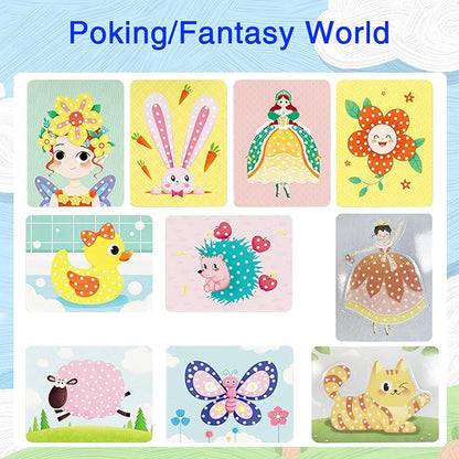 Rikostuoz Crafts Kits for Kids 10 Sheets of Poking Boards,DIY Poking Creative Puzzle Puncture Painting,Art Paper Craft Kit Kids Toys Gifts (Fairy Tales)