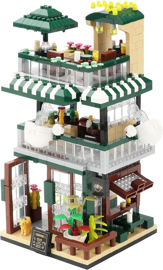 Street View Mini Building Blocks Coffee House Shop Store Building Kit Simulation Construction Educational Creative Toy for Boys Girls Age 8+ 1025 pcs