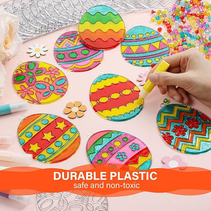Qyeahkj 32 Sets Easter Suncatcher Crafts Kit for Kids DIY Egg Window Paint Suncatcher Arts Crafts Easter Window Ornament Decor for Easter Gift Classroom Art Project Gift Favor